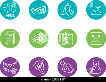 bundle of fools day set icons Stock Vector