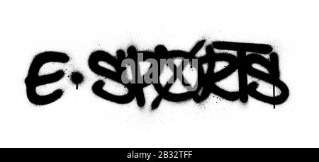 graffiti e sports text sprayed in black over white Stock Vector