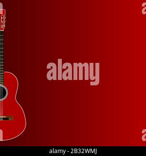 A typical Flamenco Spanish acoustic guitar set over a dark red background Stock Vector