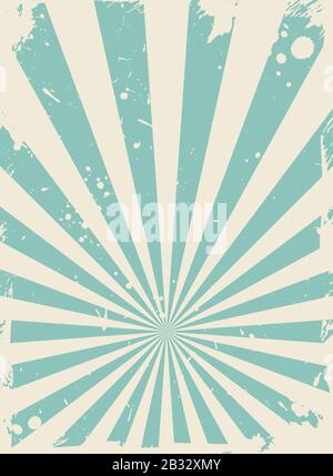 Sunlight retro narrow faded grunge background. green and beige color burst background. Vector vertical illustration. Sun beam ray background. Old spec Stock Vector