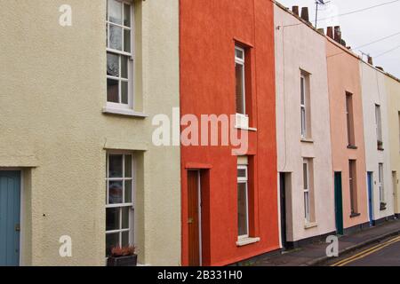 A Row of Colorful Terraced Housing in an English City Suburb Stock Photo