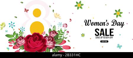 International Women's day. 8 March. Happy Women's Day. Spring flowers, Vector illustration Stock Vector
