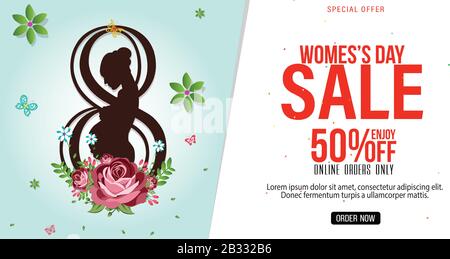 Women's day sale poster for Mother's day holiday shop seasonal discount offer. Stock Vector