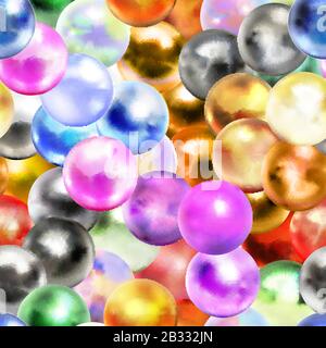 Different glossy marble balls with glares, bright seamless pattern Stock Vector