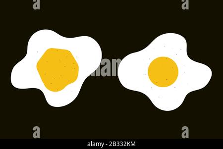 Fried egg isolated on black background. Fired eggs realistic vector illustrations set. Stock Vector