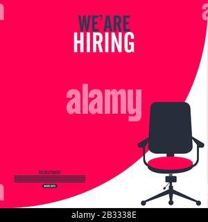 office chair, a sign vacant and inscription we're hiring with icons on background. Stock Vector