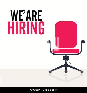 office chair, a sign vacant and inscription we're hiring with icons on background Stock Vector