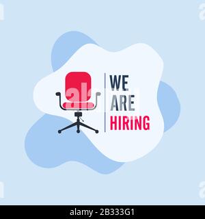 We're hiring with office chair and a sign vacant. Business recruiting design concept. Stock Vector