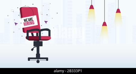 We are Hiring, job vacancy Poster or Banner Design, Composition with office chair Stock Vector