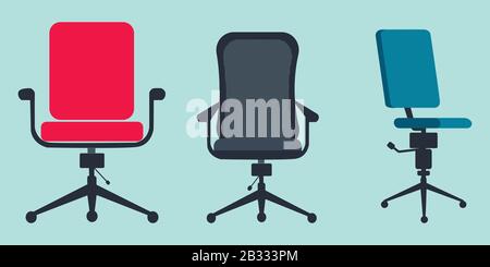 Set of Office chair or desk chair in various points of view. front, side angles. Stock Vector