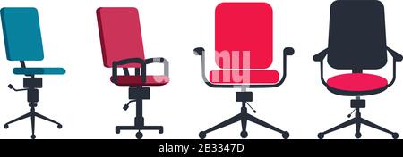 Set of Office chair or desk chair in various points of view. Armchair or stool in front Stock Vector