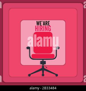 We're hiring with office chair and a sign vacant. Business recruiting design concept. Stock Vector