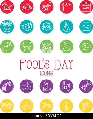 bundle of fools day set icons in red background Stock Vector