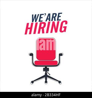 office chair, a sign vacant and inscription we're hiring with icons on background. Stock Vector