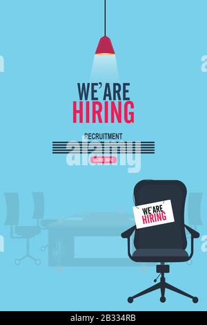 Office Worker Hiring Poster design, We're hiring flat illustration background. Stock Vector