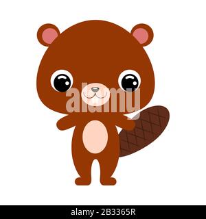 Cute baby beaver. Cartoon character for decoration and design of the album, scrapbook, baby card and invitation. Flat vector stock illustration. Stock Vector