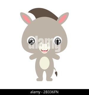 Cute baby donkey. Cartoon character for decoration and design of the album, scrapbook, baby card and invitation. Flat vector stock illustration. Stock Vector