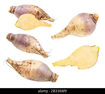 set of fresh rutabaga roots isolated on white background Stock Photo