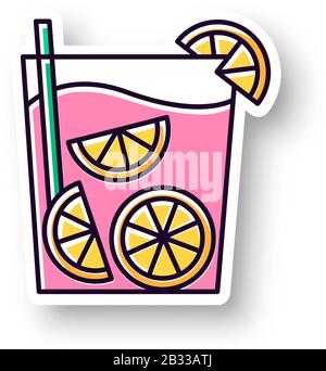 Caipirinha patch. RGB color printable sticker. Brazilian cocktail. Alcoholic beverage with lime. Traditional drink. All-day cocktail. National Stock Vector