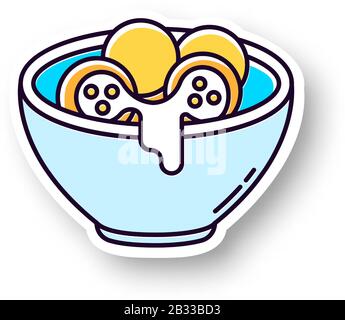 Cheese bread patch. RGB color printable sticker. Arancini. Pão de queijo. Brazilian traditional food. National cuisine. Bakery product. Brazil meal Stock Vector