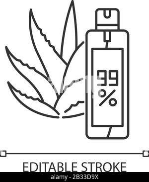 Aerosol pixel perfect linear icon. Aloe vera emergency spray. Plant based hairspray. Thin line customizable illustration. Contour symbol. Vector Stock Vector