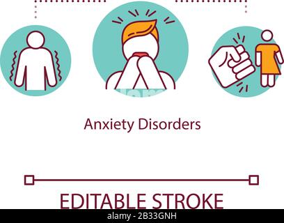 anxiety disorder thin line icon, sign, symbol, illustation, linear ...