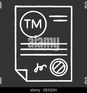 Trademark certificate chalk white icon on black background. Certification mark. Intellectual property license. Brand name registration. Notary Stock Vector