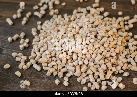Wooden pellets, also used as cat litter. Stock Photo
