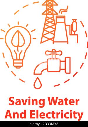 Saving water and electricity concept icon. Responsible resource consumption. Efficient power usage and no waste. Ecology idea thin line illustration Stock Vector