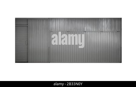 Gray warehouse gate with door isolated on white, flat background photo texture Stock Photo