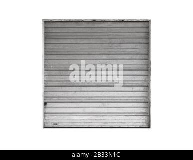 Closed gray metallic warehouse gate isolated on white, flat background photo texture Stock Photo
