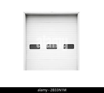 White garage gate with small windows isolated on white, flat background photo texture Stock Photo