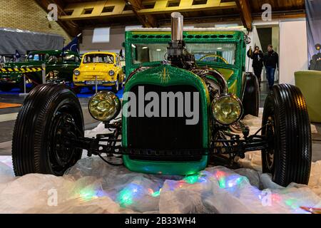 Riga, Latvia - April 12, 2019: Exclusive tuning Hot Rod car Ford Stuart Little by Finnish company Heat Garage - image Stock Photo