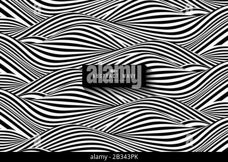 Abstract black and white wavy pattern design of texture background. Use for copy space of text, cover, annual report, ad, artwork. illustration vector Stock Vector