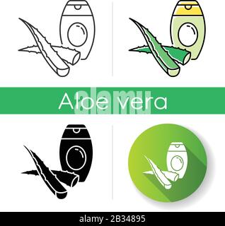 Aloe vera shampoo icon. Plant based body lotion. Moisturizer with herbs for moisturizing. Skincare treatment and dermatology. Linear black and RGB Stock Vector