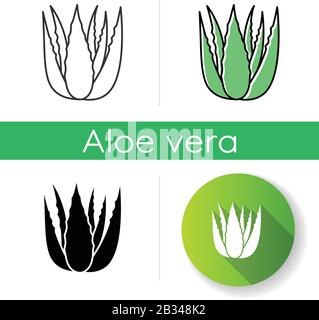 Succulent sprouts icon. Growing aloe vera. Cactus leafs and medicinal herb. Decorative plant. Ingredient for vegan cosmetic. Linear black and RGB Stock Vector