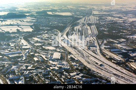 freight station Deutsche Bahn in Hamm, aerial view, Germany, North Rhine-Westphalia, Ruhr Area, Hamm Stock Photo