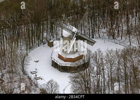 windmill in the open-air museum Hagen 19.01.2013, aerial view, Germany, North Rhine-Westphalia, Ruhr Area, Hagen Stock Photo