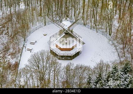 windmill in the open-air museum Hagen, 19.01.2013, aerial view, Germany, North Rhine-Westphalia, Ruhr Area, Hagen Stock Photo