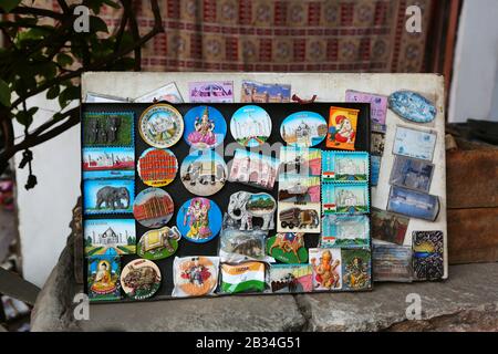 Artifacts, sovernirs and post cards for sale, Jaipur, Rajasthan, India Stock Photo