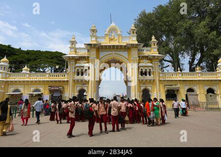 24 Nov 2017, Palace of Mysore, Ambavilas Palace, Mysore, Karnataka India. Main entrance gate to the Palace Stock Photo