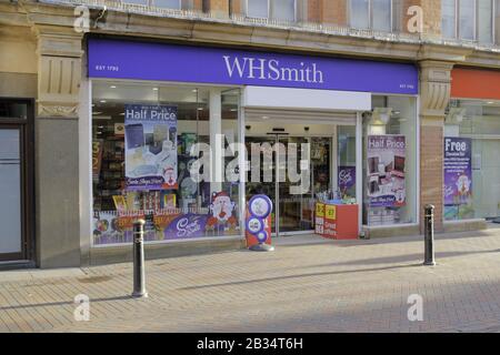 STAFFORD, UNITED KINGDOM - Dec 28, 2019: WHSmith PLC is a British retailer, headquartered in Swindon, Wiltshire, which operates a chain of high street Stock Photo