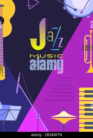 Jazz music fest flat color vector poster template Stock Vector