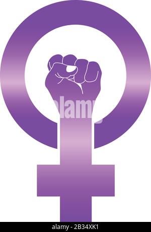 Vector illustration of feminist fight symbol with fist, colored with purple-pink-purple gradient, easy edition, clean work. Stock Vector