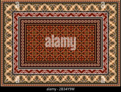 Luxurious colourful old design carpet with ethnic ornament with red ...