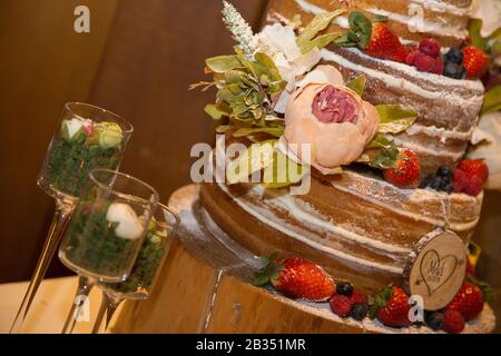 wedding day cake details, close up of a wedding cake Stock Photo