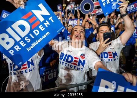 Los Angeles, United States. 03rd Mar, 2020. Supporters of Democratic presidential candidate Joe Biden attend a Super Tuesday campaign rally in Los Angeles. Credit: SOPA Images Limited/Alamy Live News Stock Photo