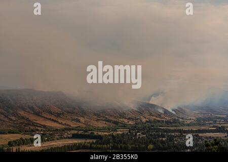 Landscape view of wildfires occurred in Esquel, Patagonia, Argentina on March 3 2020 Stock Photo