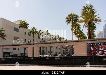 The entrance to Fox Studios in Century City, California where many famous movies and television shows have been created. Stock Photo