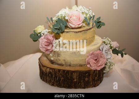 wedding day cake details, close up of a wedding cake Stock Photo